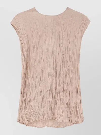 Alysi Textured Wrinkle Top Cap Sleeves Round Neckline In Neutral