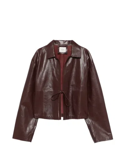 Alysi Tie-fastening Leather Jacket In Burgundy