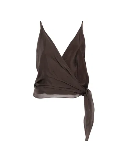 Alysi Tie Waist Top In Brown