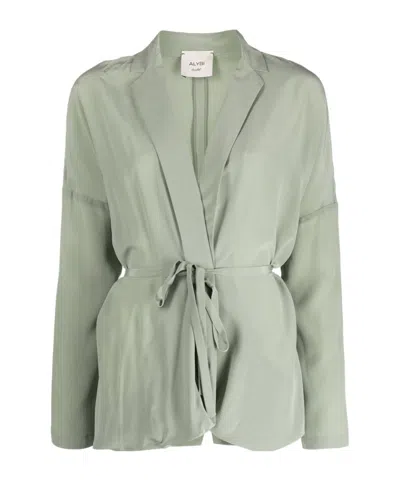 Alysi Tied-waist Single-breasted Silk Blazer In Green