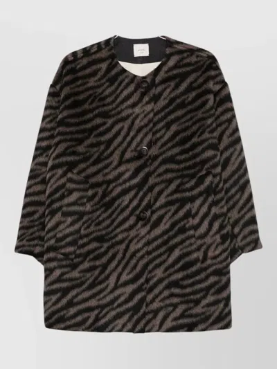 Alysi Tiger-print Brushed Collarless Jacket In Black
