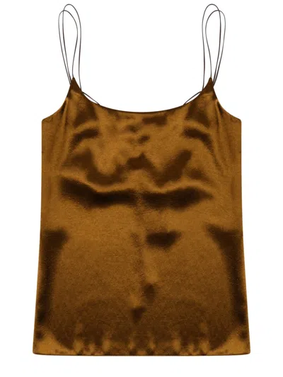 Alysi Brown Polyester Satin Camisole Top