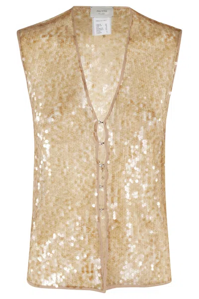Alysi Top Lace Paillettes Scollo V In Gold