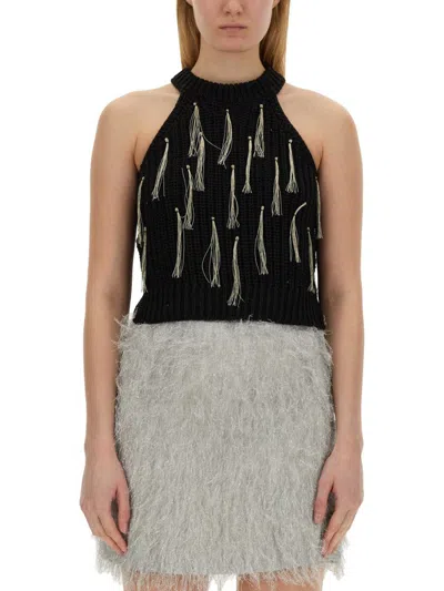 Alysi Top With Fringe In Black