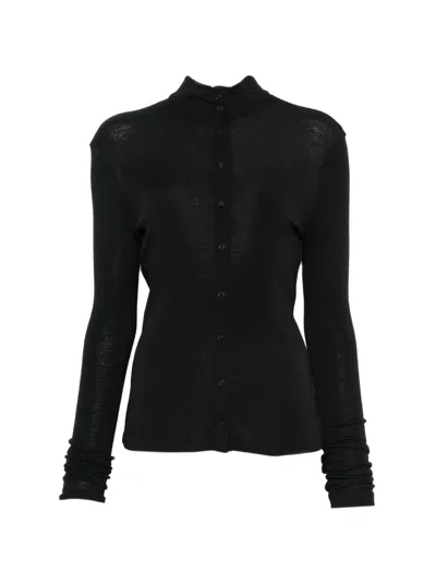 Alysi Turtle-neck Button-up Sweatshirt In Black