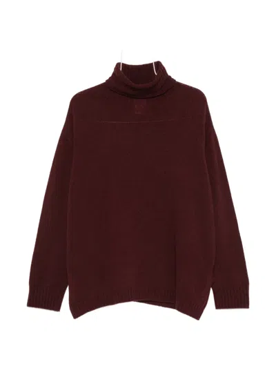 Alysi Turtleneck Side-slit Sweater In Burgundy