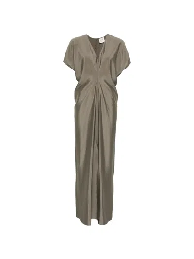 Alysi V-neck Buttoned Maxi Gredress In Brown