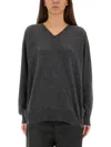 Alysi V-neck Cashmere Sweater With Relaxed Fit In Gray
