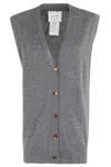 Alysi V-neck Knit Vest With Central Button Closure In Gray