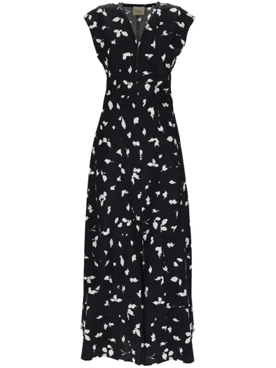 Alysi Printed V-neck Maxi Dress In Black