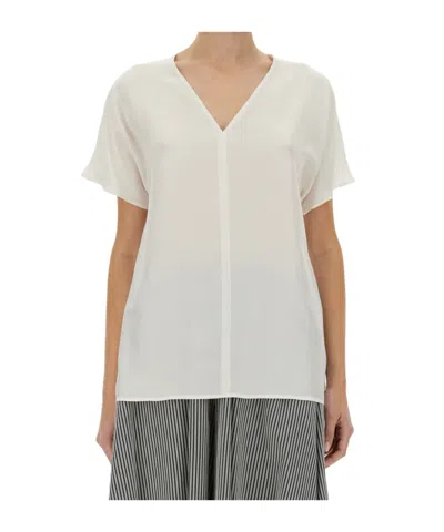 Alysi V-neck Seam Detailed Top In White
