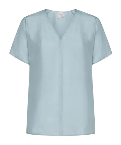 Alysi V-neck Silk T-shirt In Blue