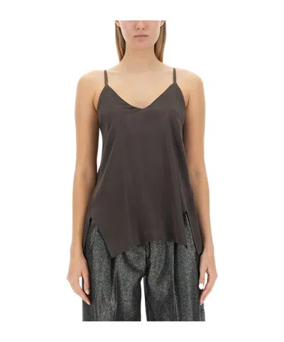 Alysi Silk Top In Brown