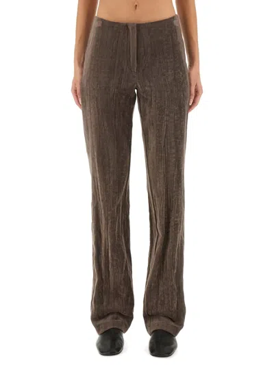 Alysi Velvet Crinkle Slim Pants In Brown