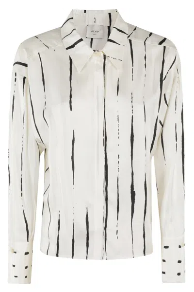 Alysi Vertical Stripe Shirt With Classic Collar In White