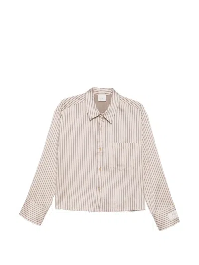 Alysi Vertical-stripe Chest-pocket Shirt In Brown