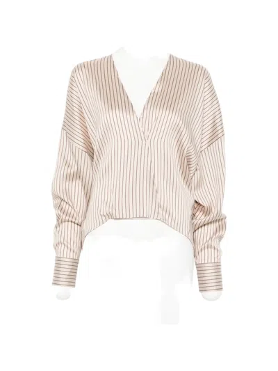 Alysi Vertical-stripe Long-sleeve Blouse In Neutral