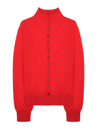 Alysi Vibrant Red High-neck Merino Wool-blend Sweater