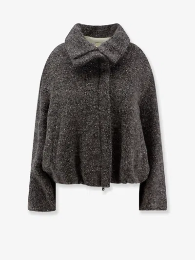 Alysi High-collar Wool Tweed Jacket In Gray