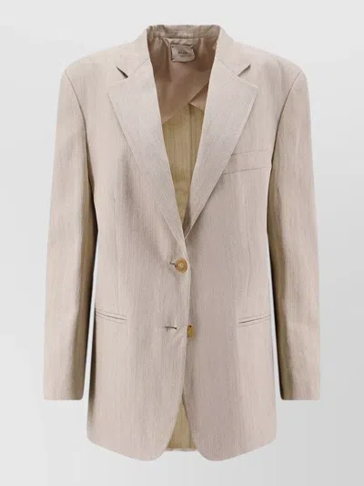Alysi Viscose Linen Single Breasted Long Sleeve Blazer In White