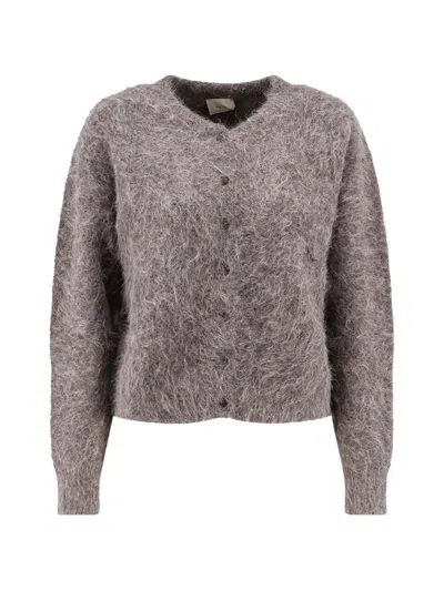 Alysi V-neck Brushed-finish Cardigan In Gray