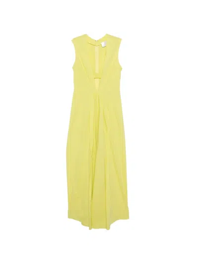 Alysi V-neck Gathered Maxi Dress In Yellow