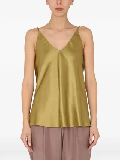 Alysi V-neck Linen Top In Green