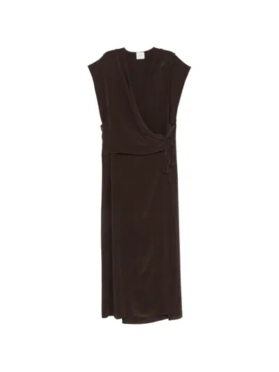 Alysi V-neck Midi Dress In Brown