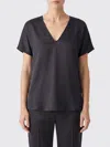 Alysi V-neck Pure Silk Blouse With Short Sleeves And A Straight Cut In Black