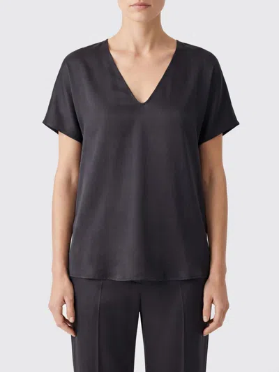 Alysi V-neck Pure Silk Blouse With Short Sleeves And A Straight Cut In Black