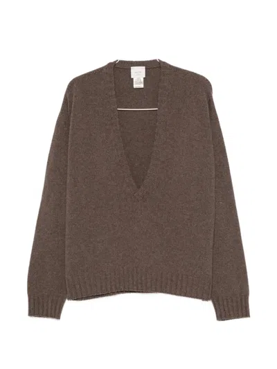 Alysi V-neck Ribbed-trim Sweater In Brown