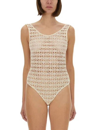 Alysi White Crochet Scoop Neck Top In Multi