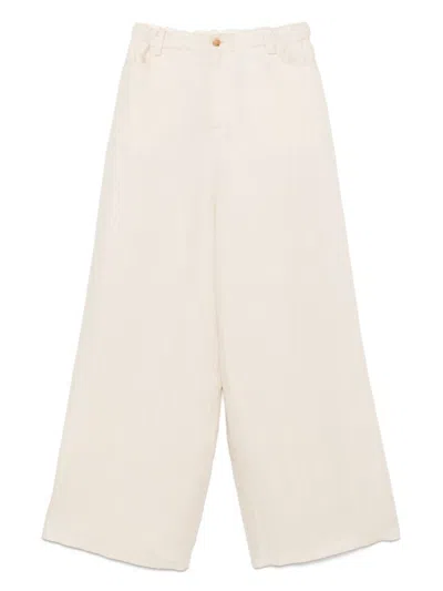 Alysi White Linen Wide Leg Trousers