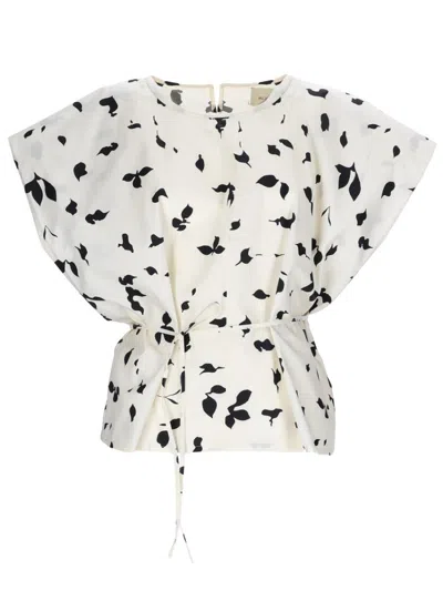 ALYSI WOMEN WHITE PRINTED ROUND NECK TOP, L LUXURY TOPS FOR WOMEN DARVEYS