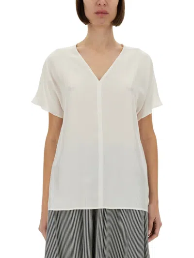 Alysi White Relaxed V-neck Silk Top