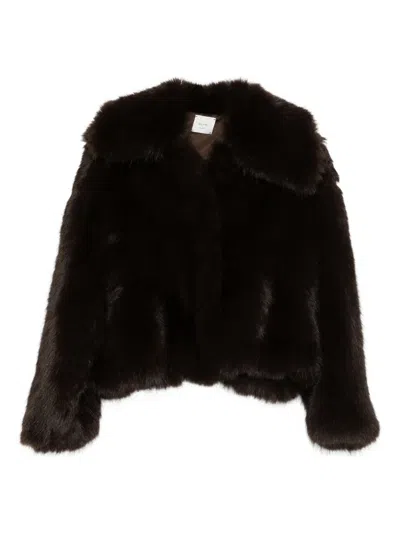 Alysi Wide-lapel Coat In Brown