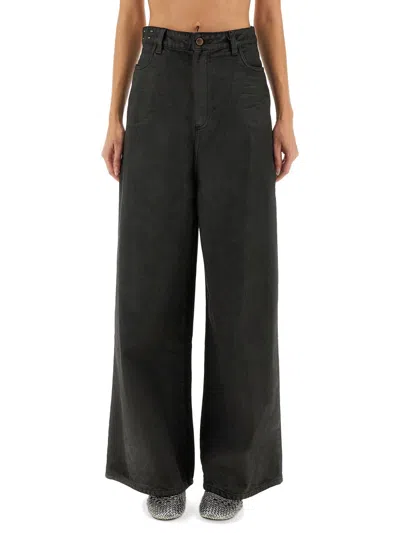Alysi Wide Leg Super Flare Denim Pants In Black