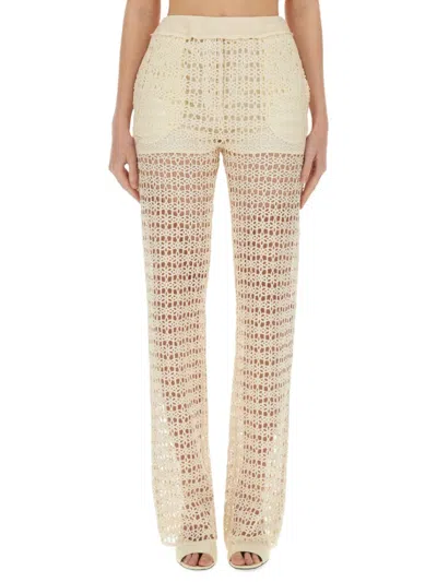 Alysi Wide Macramé Pants In Beige