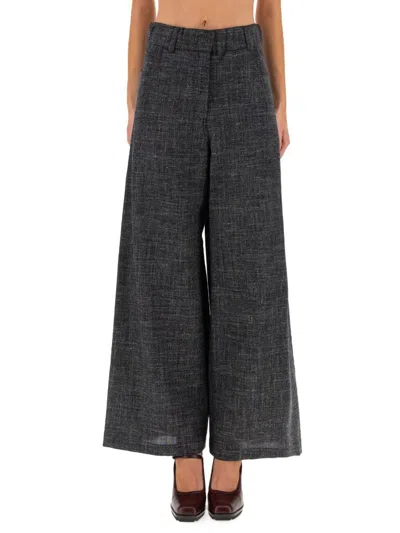 Alysi Tailored Wide-leg Pants With Textured Check Pattern In Gray