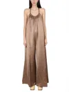 Alysi Wide Satin Jumpsuit In Brown