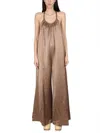 Alysi Wide Satin Jumpsuit In Brown