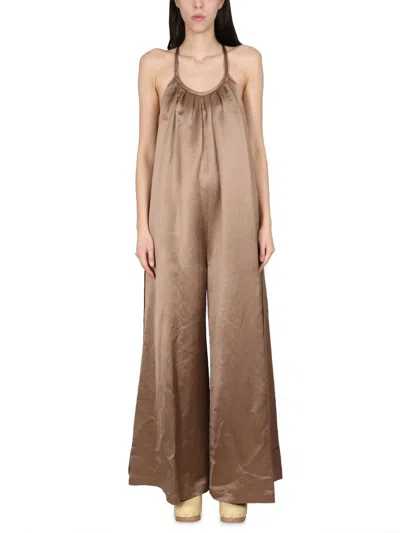 Alysi Wide Satin Jumpsuit In Brown