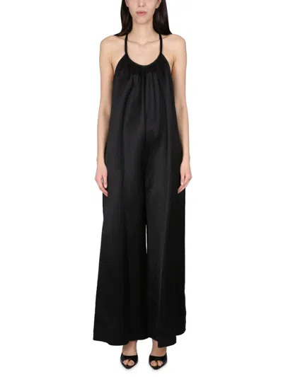 Alysi Wide Satin Jumpsuit In Black