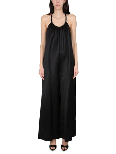 Alysi Wide Satin Jumpsuit In Black
