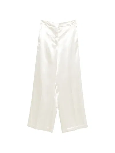 Alysi High Waist Trousers Belt Loops Wide Leg In White