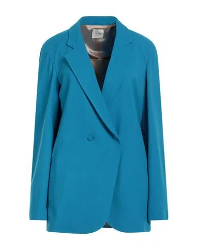 Alysi Woman Blazer Azure Size 6 Virgin Wool, Elastane In Blue