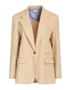 Alysi Woman Blazer Beige Size 8 Linen, Viscose, Elastane In Beige