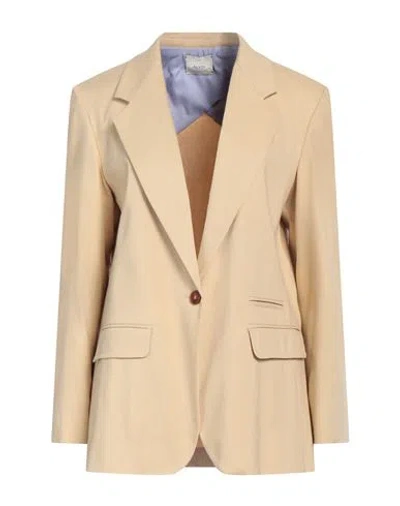 Alysi Woman Blazer Beige Size 8 Linen, Viscose, Elastane