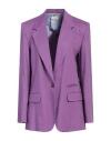 Alysi Woman Blazer Purple Size 6 Linen, Viscose, Elastane