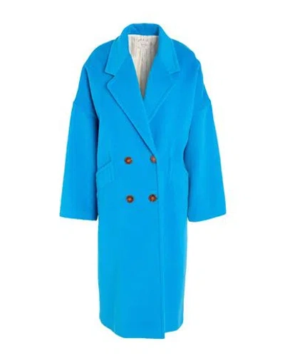Alysi Woman Coat Azure Size 10 Alpaca Wool, Virgin Wool, Polyamide In Blue